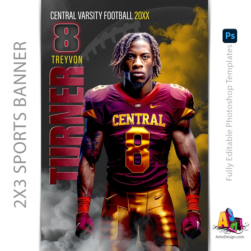 2'x3' Sports Banner - Sports Legends Football Template For Photoshop
