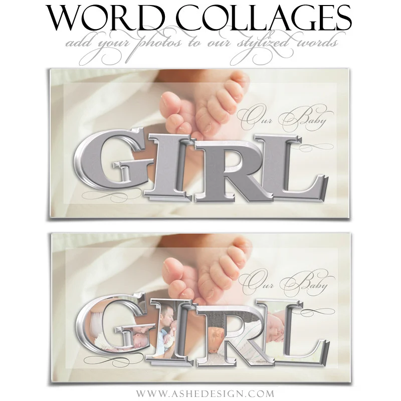 3D Word Collage Set (10x20,11x14,12x12) - It's A Girl 3D - Image 2