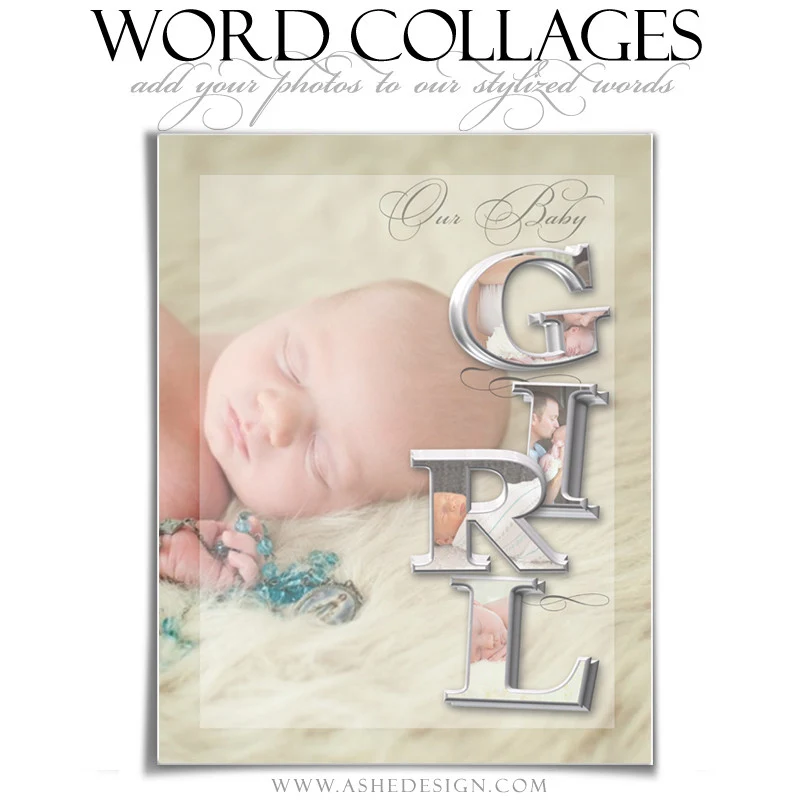 3D Word Collage Set (10x20,11x14,12x12) - It's A Girl 3D - Image 3