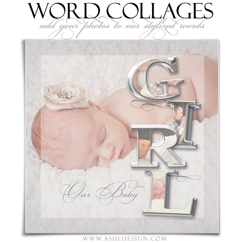 3D Word Collage Set (10x20,11x14,12x12) - It's A Girl 3D - Image 4
