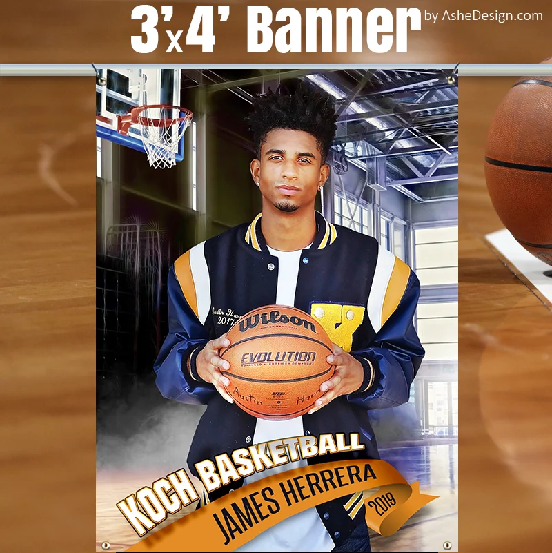 3'x4' Amped Sports Banner - Half Court Basketball Template For Photoshop
