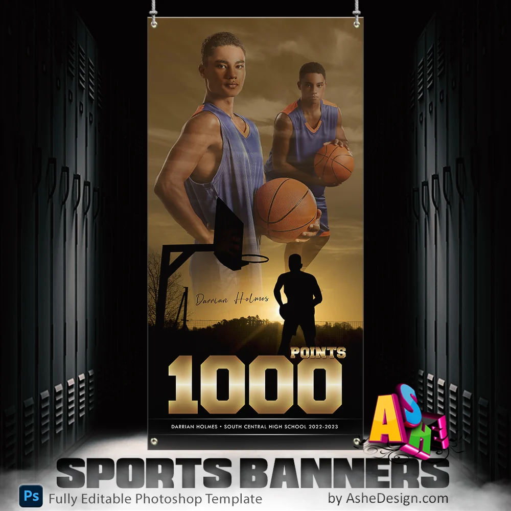 3'x6' Amped Sports Banner - Silhouette Sports 1000 Points Template For Photoshop