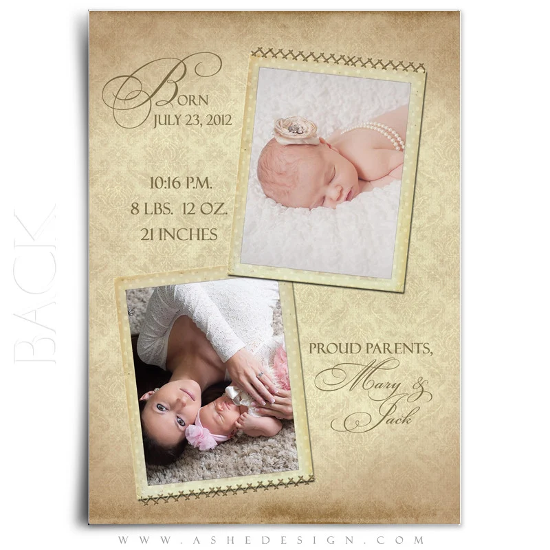 5x7 Flat Birth Announcement - A Stitch In Time (Girl) - Image 3