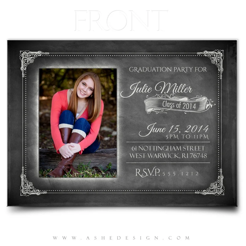 5x7 Flat Graduation Card - Chalkboard Senior Girl 2014 - Image 2