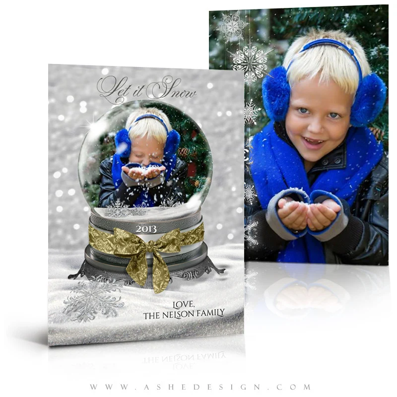 5x7 Flat Christmas Card - Snow Globe - Let It Snow
