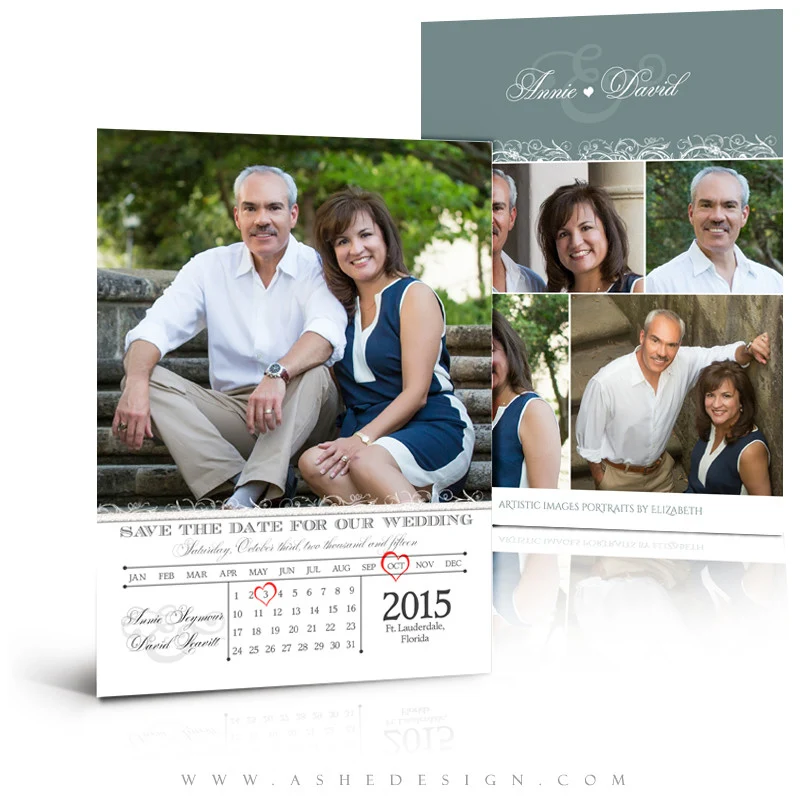 5x7 Flat Save The Date Card - Heart Calendar