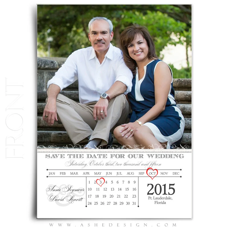 5x7 Flat Save The Date Card - Heart Calendar - Image 2