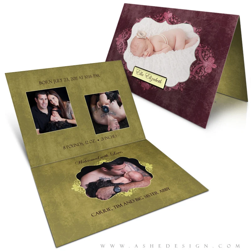 5x7 Folded Birth Announcement - Ella Elizabeth
