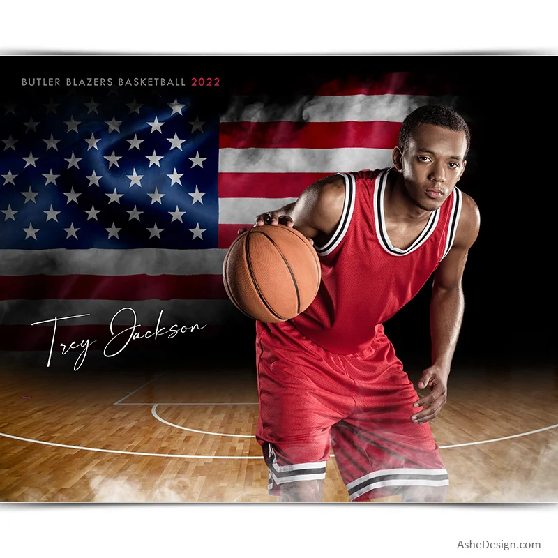 Amped Effects - American Smoke Basketball Sports Poster Template For Photoshop