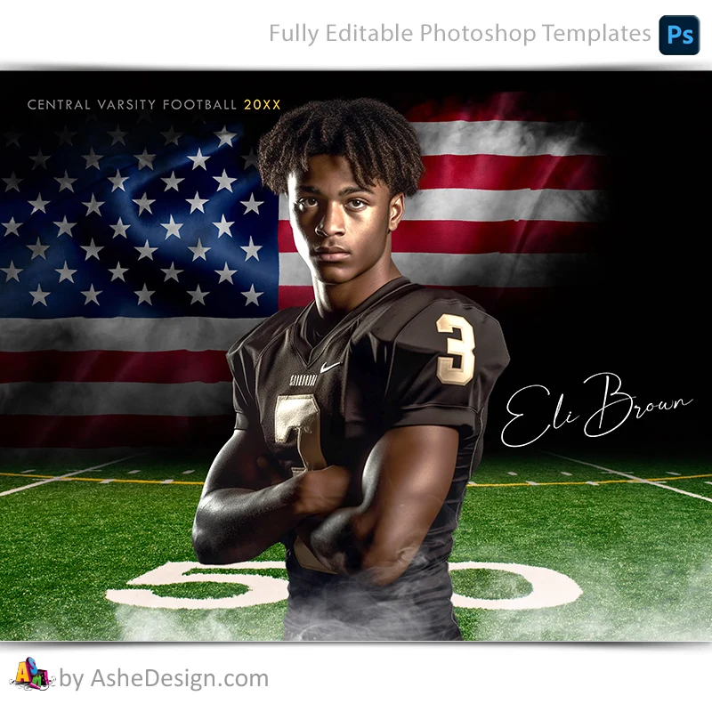 Amped Effects - American Smoke Football Poster Template For Photoshop