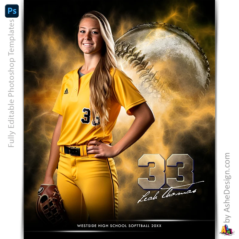 Amped Effects - Electric Explosion - Softball Poster Template For Photoshop - Image 2