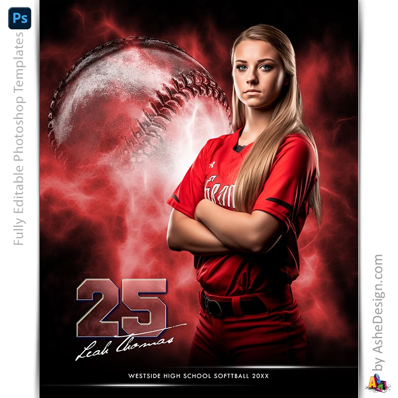 Amped Effects - Electric Explosion - Softball Poster Template For Photoshop - Image 3