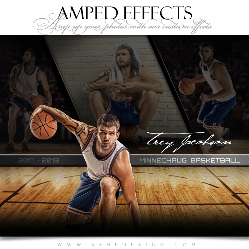 Amped Effects - Faded Triptych - Basketball Sports Poster Template For Photoshop