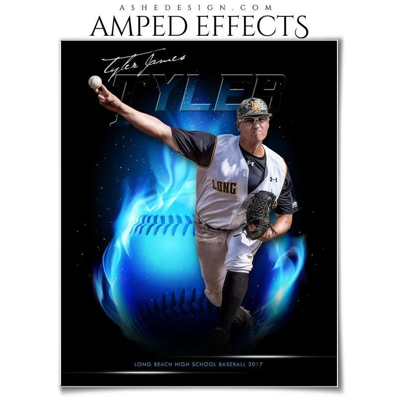 Amped Effects - Fireball - Baseball Poster Template For Photoshop