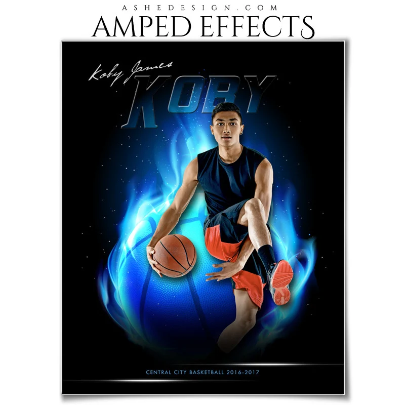 Amped Effects - Fireball - Basketball Sports Poster Template For Photoshop