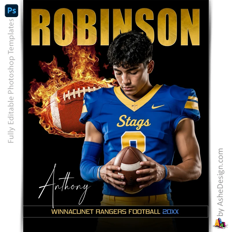 Amped Effects - Fireball Inferno Football Poster Template For Photoshop