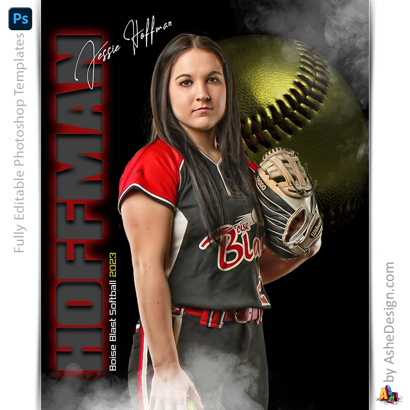 Amped Effects - From The Shadows Softball Poster Template For Photoshop