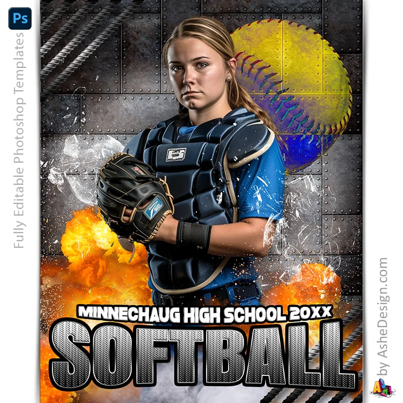 Amped Effects - Molten Softball Poster Template For Photoshop