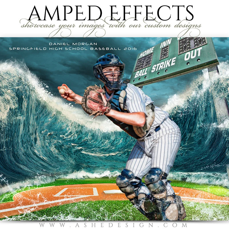 Amped Effects - Tidal Wave Baseball/Softball Poster Template For Photoshop