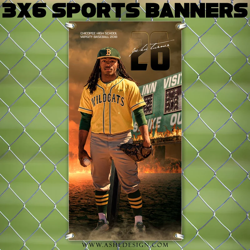 Amped Sports Banner 3x6 - Inferno Baseball Template For Photoshop