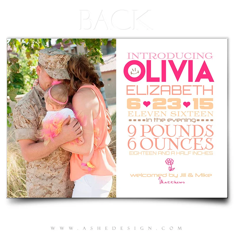 5x7 Flat Birth Announcement - Simply Baby Olivia - Image 3