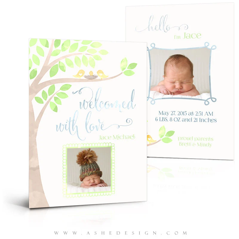 5x7 Flat Birth Announcement - Watercolor Baby Jace