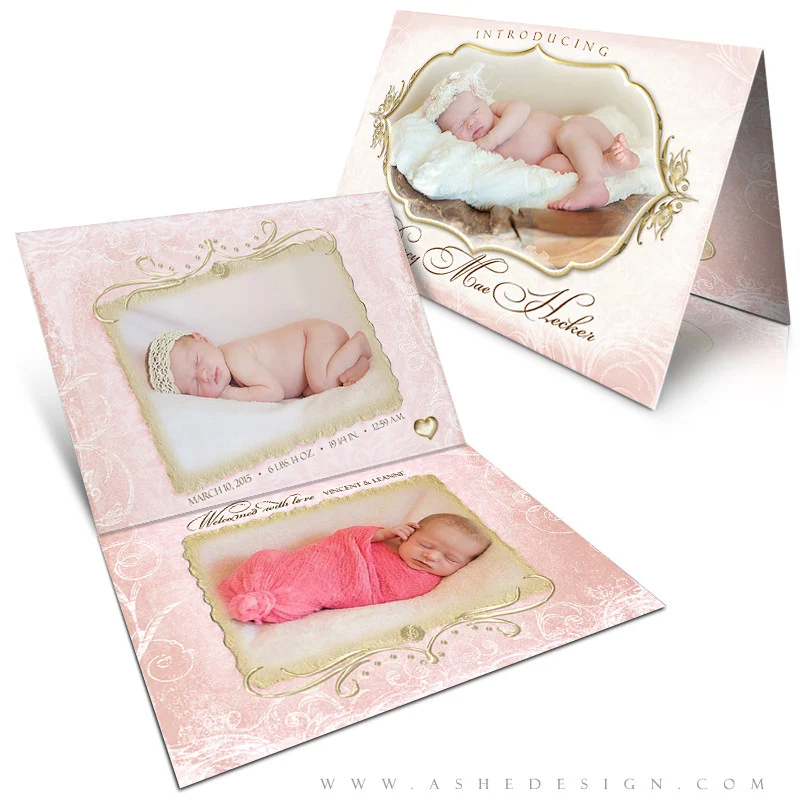 Birth Announcement 5x7 Folded Card - Baby's Breath