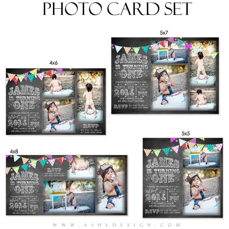 Birthday Photo Card Set - Chalkboard Banner