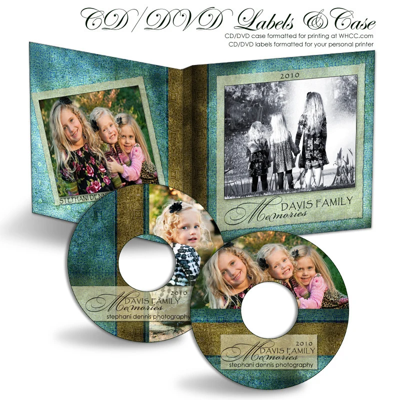 CD/DVD Label & Case Design Set - Blue Latte Damask