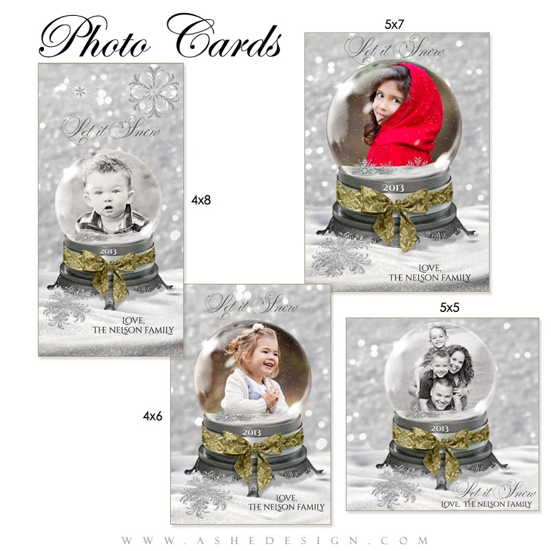 Christmas Photo Card Set - Snow Globe - Let It Snow