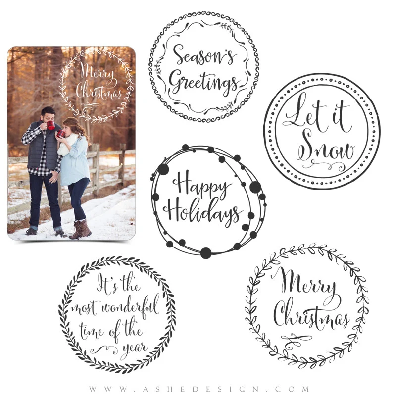 Christmas Word Art Set - Holiday Wreaths