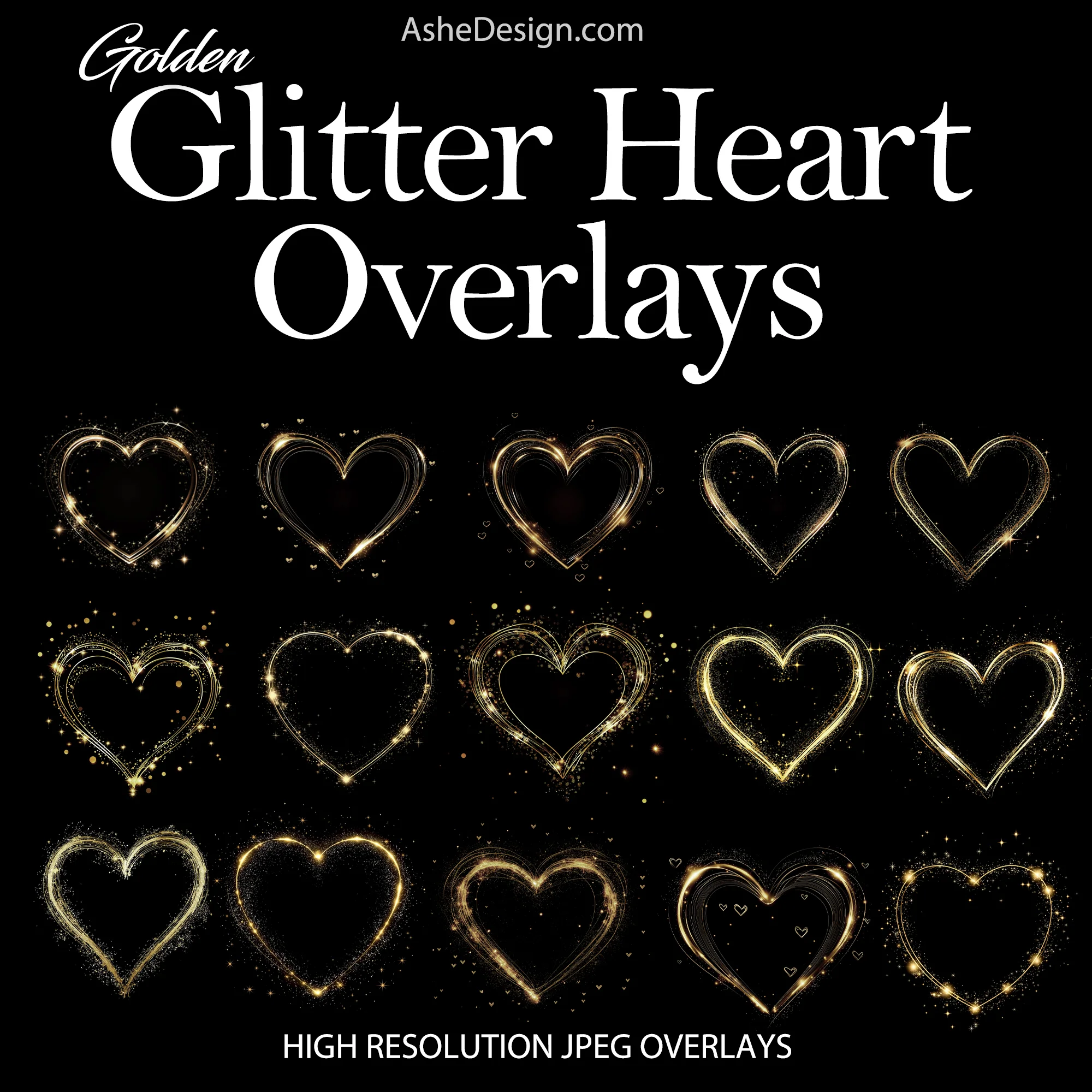 Designer Gems - Golden Glitter Heart Overlays - Image 2