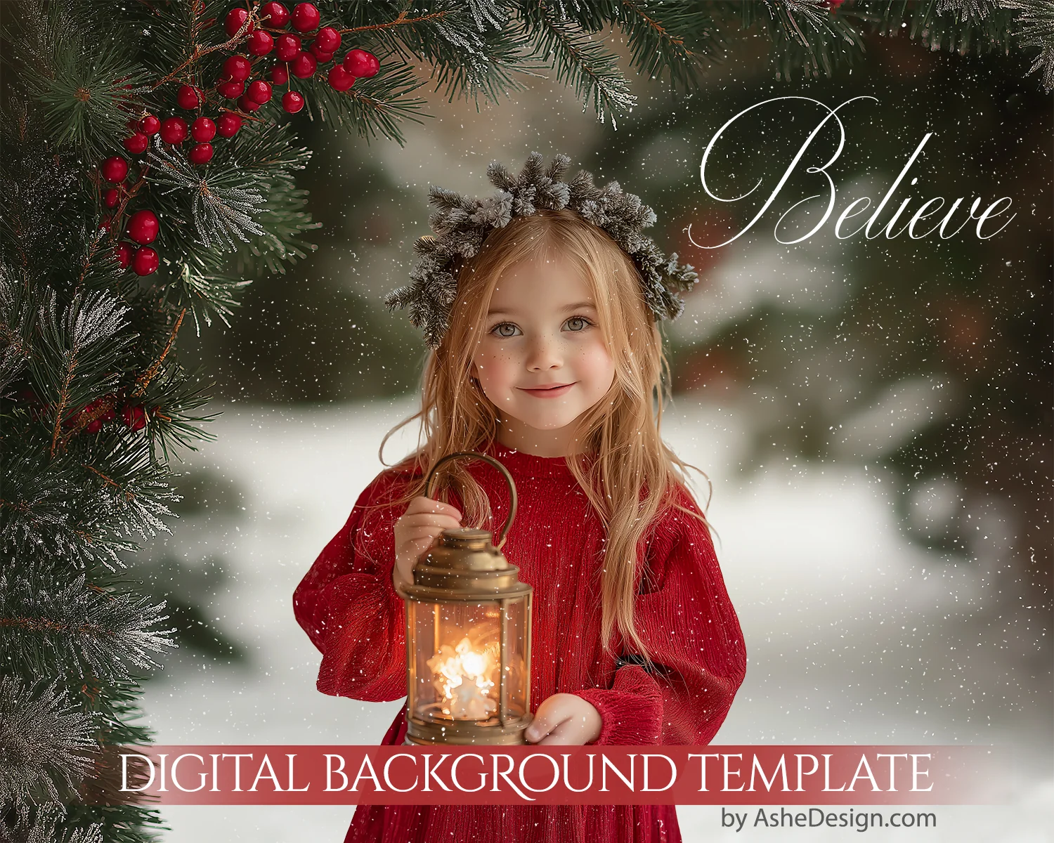 Digital Backdrop Set - Christmas Berry Arch