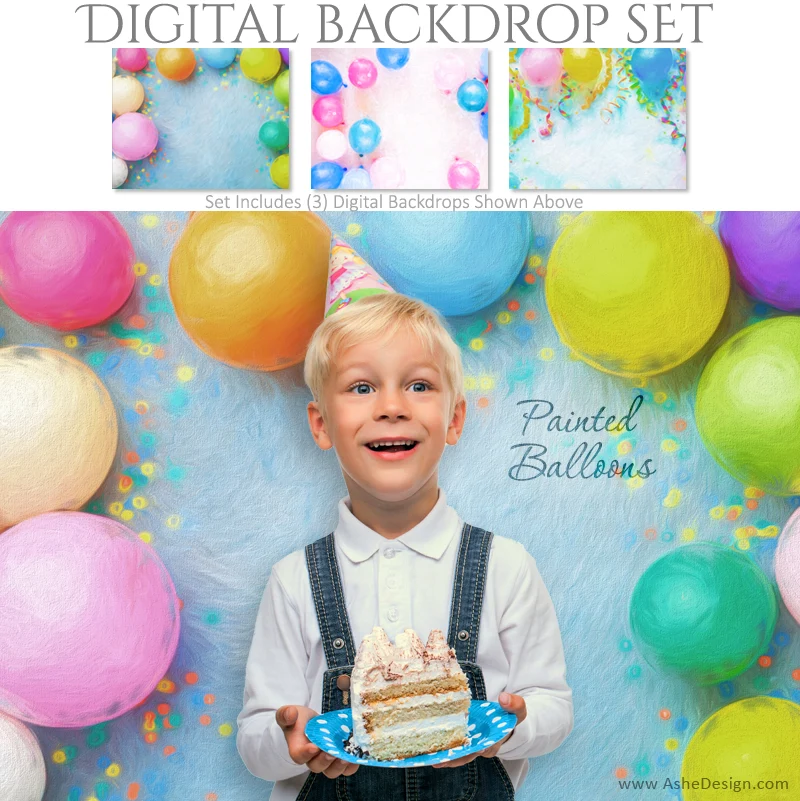 Digital Backdrop Set - Painted Balloons