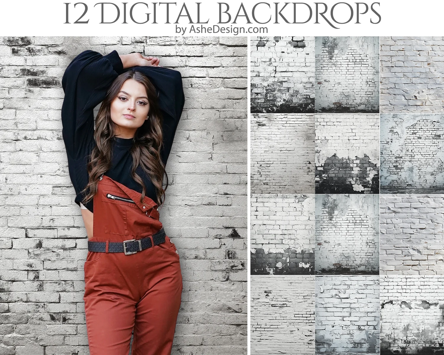Digital Photography Backdrops - White Brick Grunge