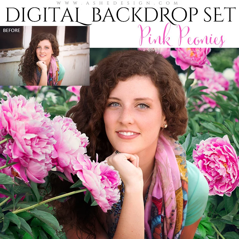 Digital Props 16x20 Backdrop Set - Pink Peonies