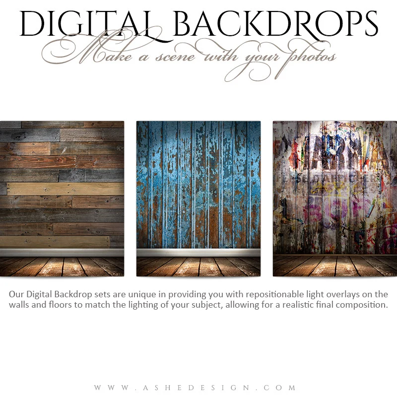 Digital Props - 16x20 Backdrops - Shabby Wood