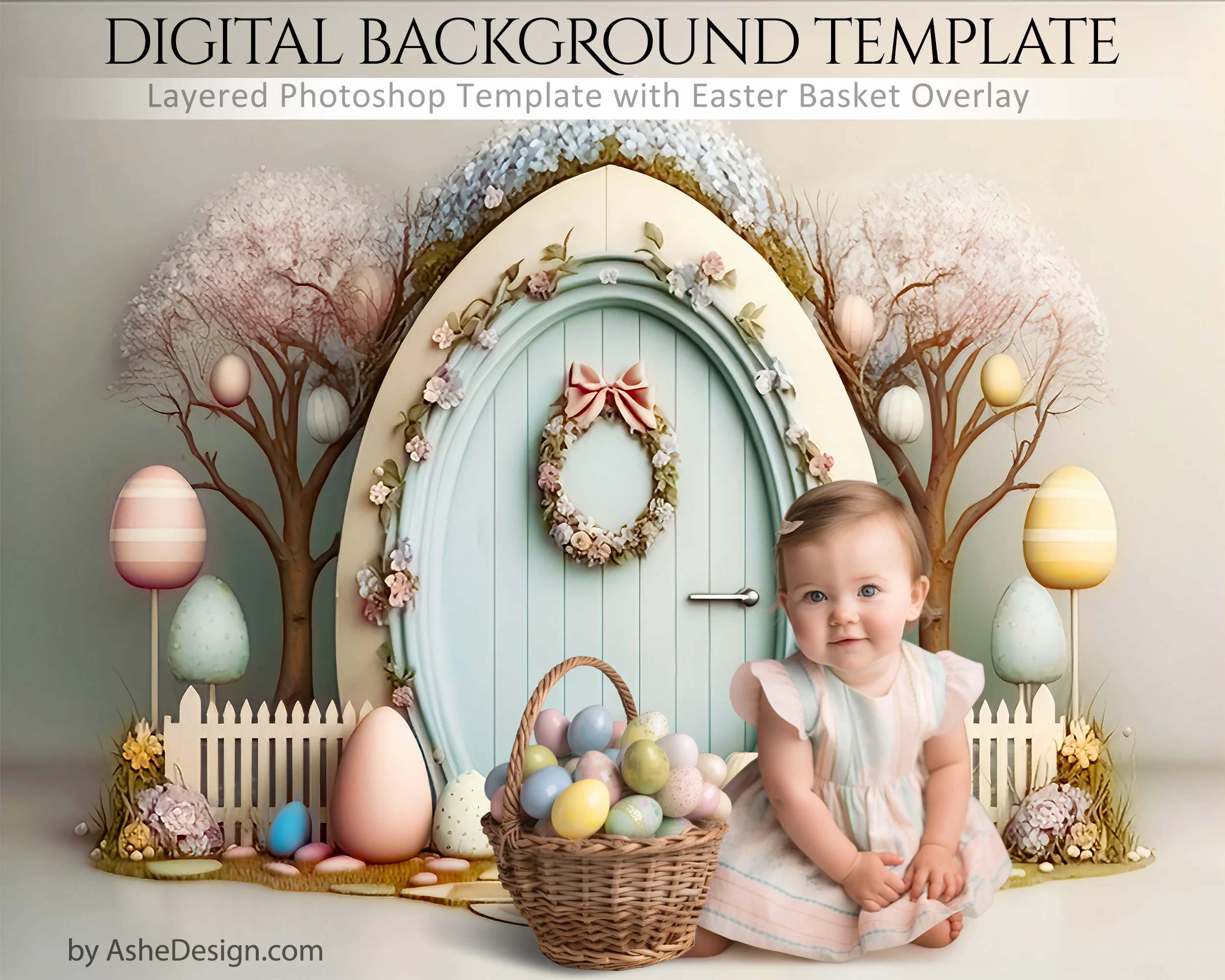 Digitally Mastered Photography Backdrops - Pastel Easter Door - Image 3