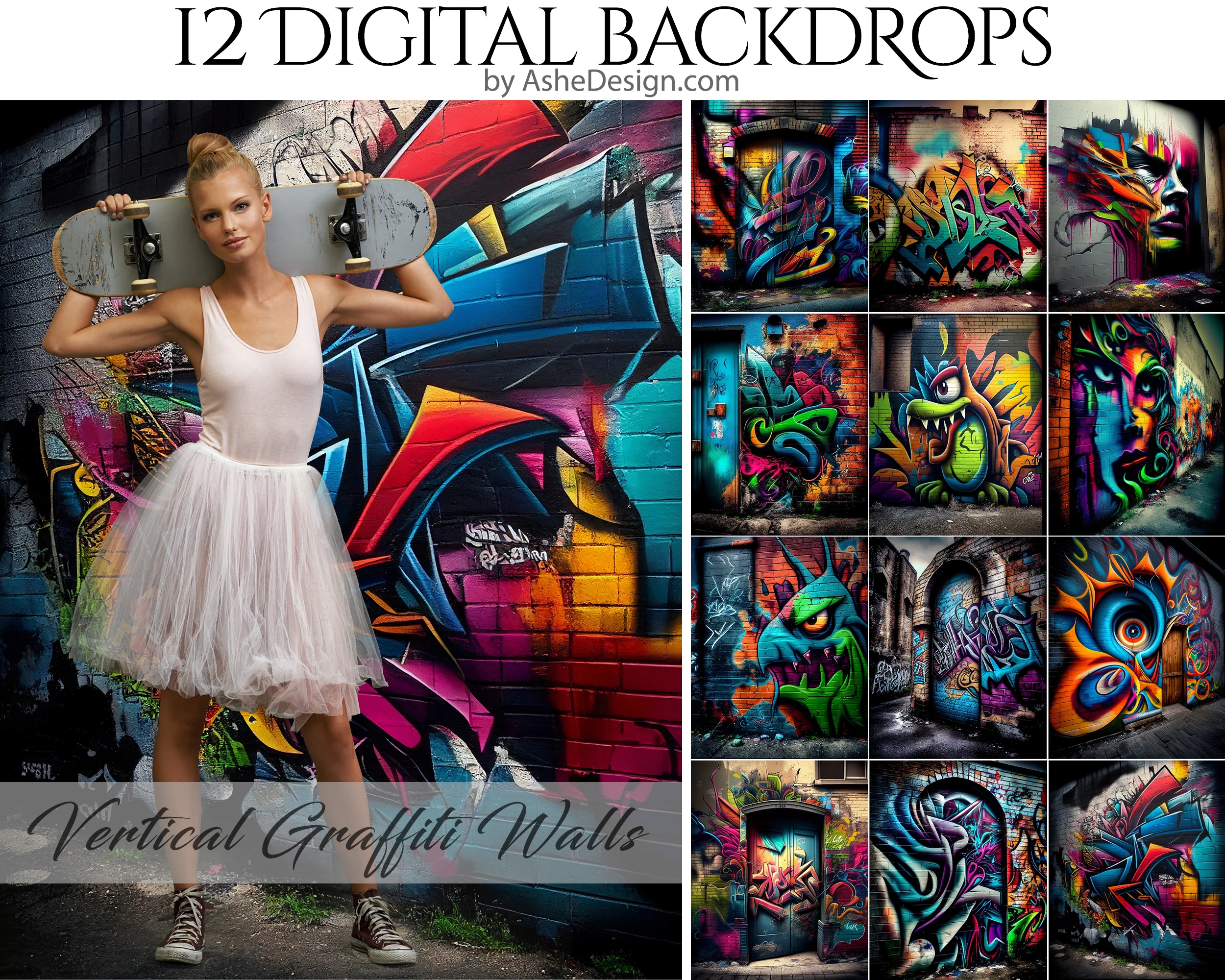 Digitally Mastered Photography Backdrops - Vertical Graffiti Walls