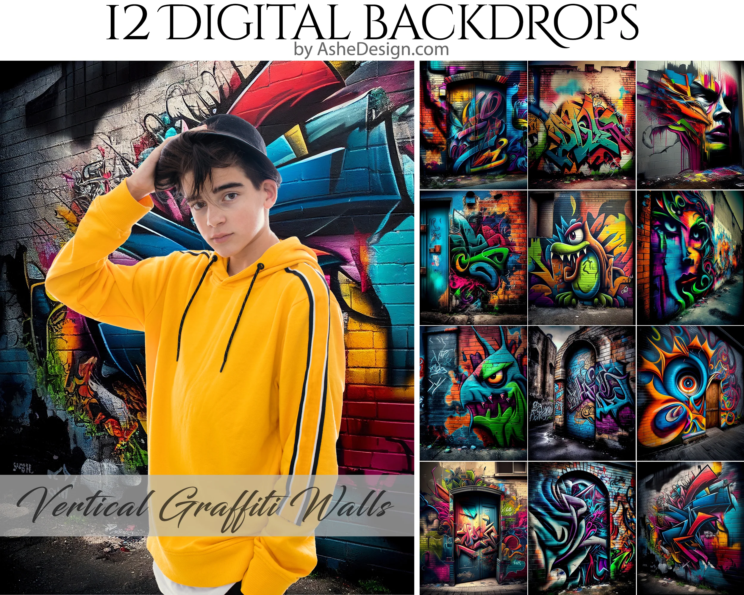 Digitally Mastered Photography Backdrops - Vertical Graffiti Walls - Image 2