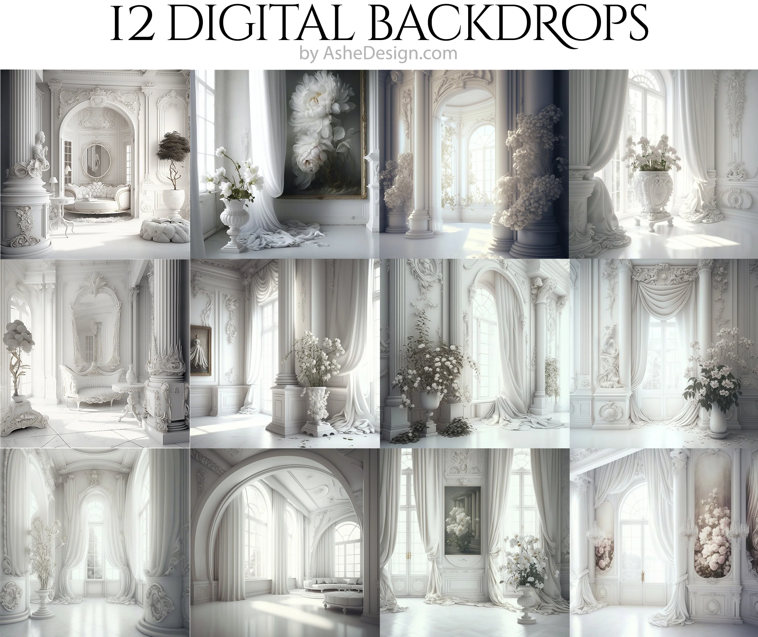 Fine Art Digital Photography Backdrops - Elegant White Rooms