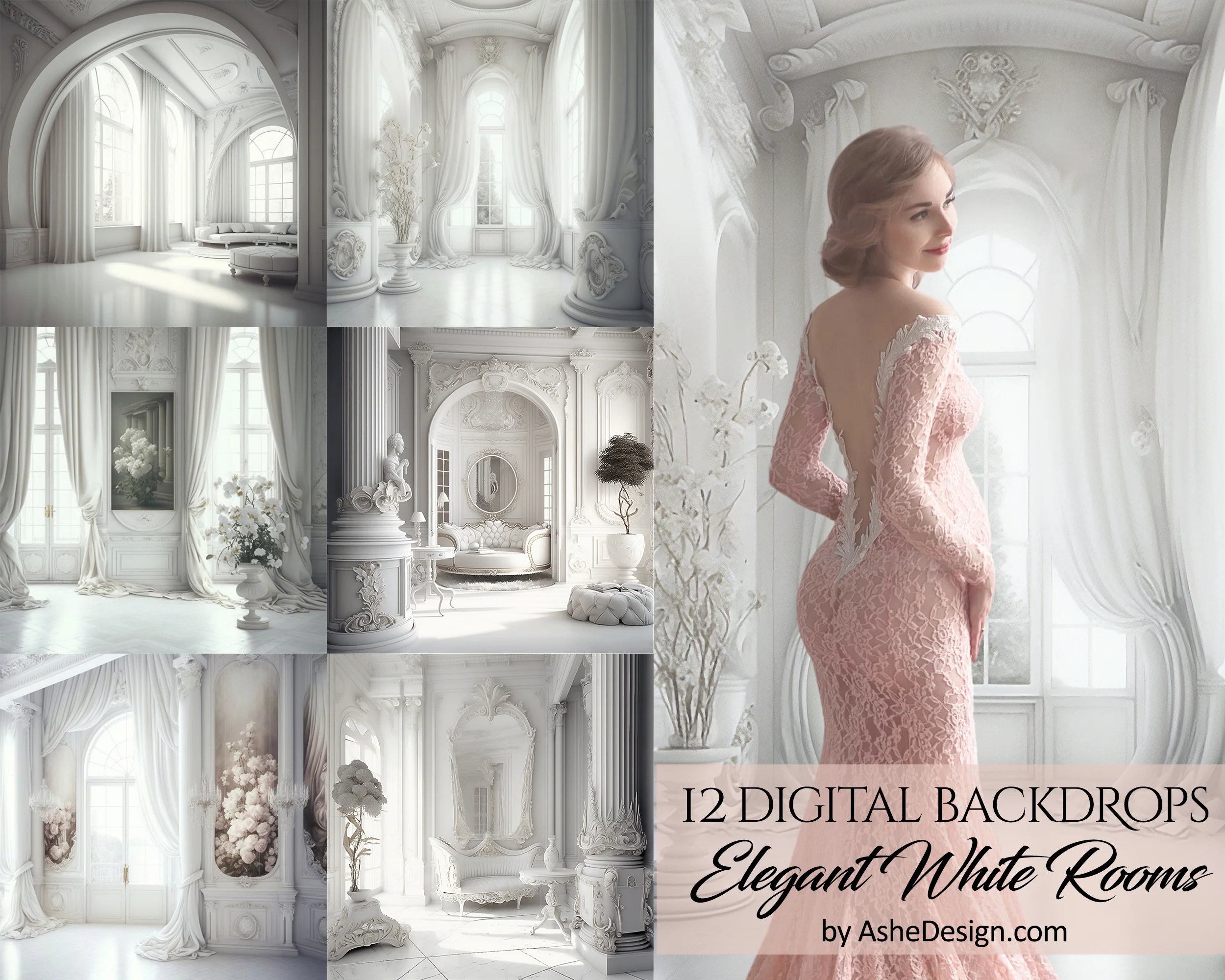 Fine Art Digital Photography Backdrops - Elegant White Rooms - Image 2