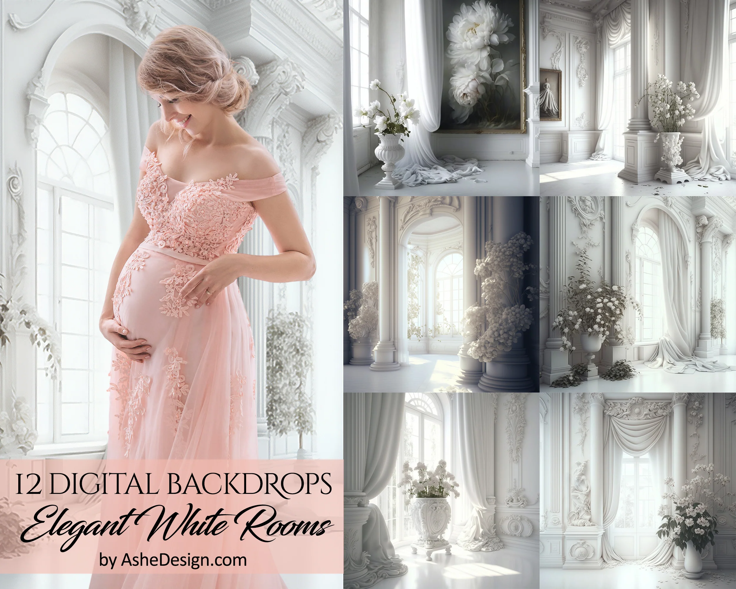 Fine Art Digital Photography Backdrops - Elegant White Rooms - Image 3