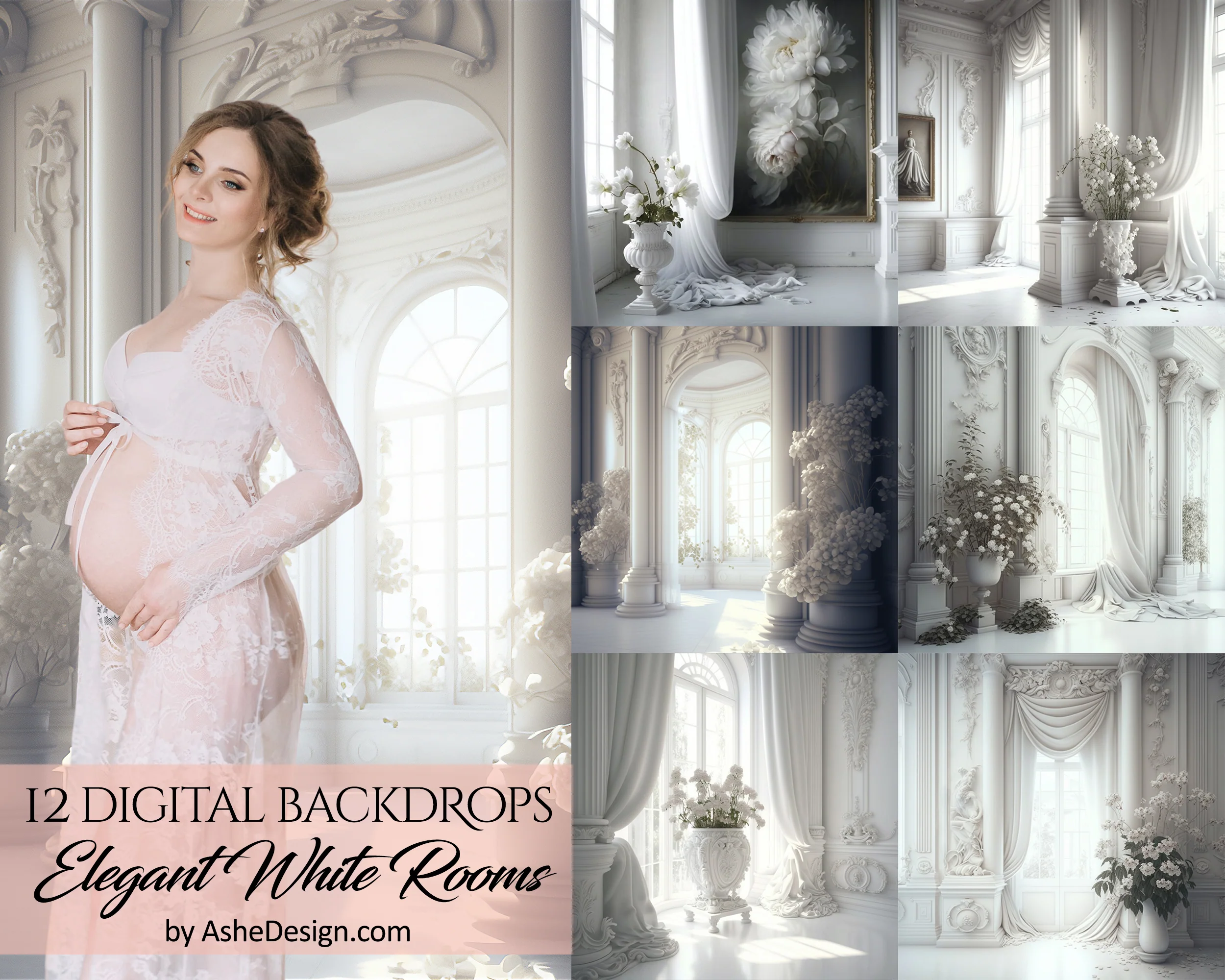 Fine Art Digital Photography Backdrops - Elegant White Rooms - Image 4
