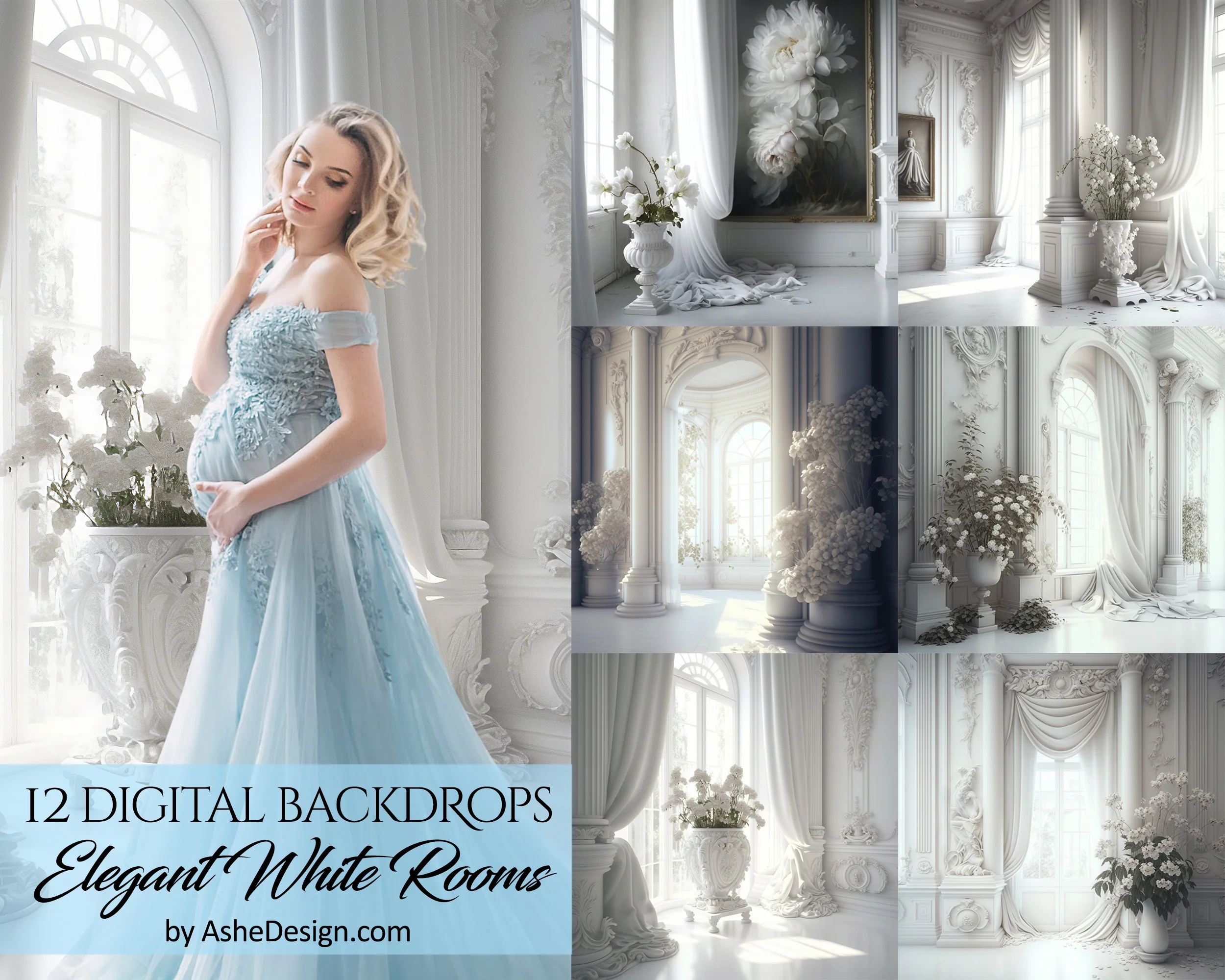 Fine Art Digital Photography Backdrops - Elegant White Rooms - Image 5