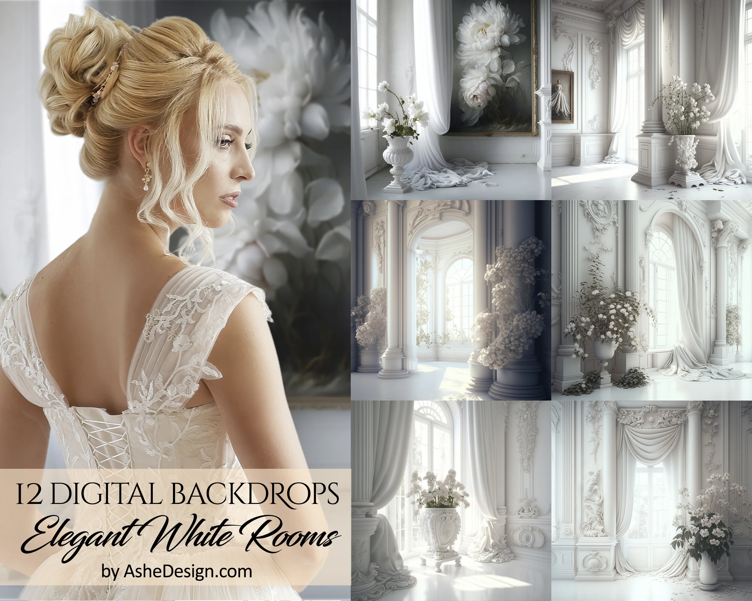 Fine Art Digital Photography Backdrops - Elegant White Rooms - Image 6