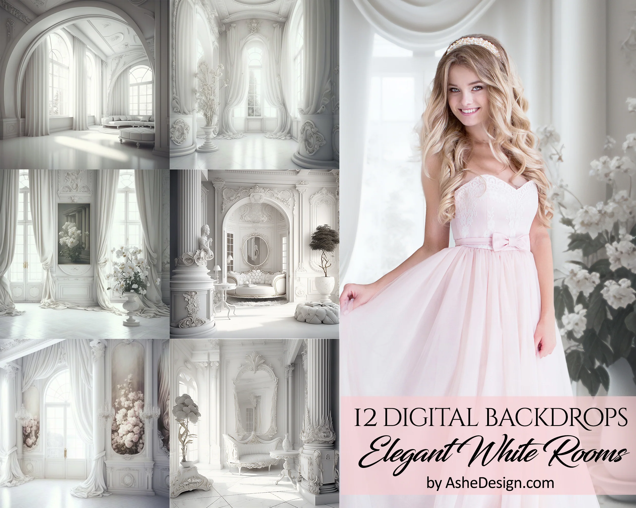 Fine Art Digital Photography Backdrops - Elegant White Rooms - Image 7