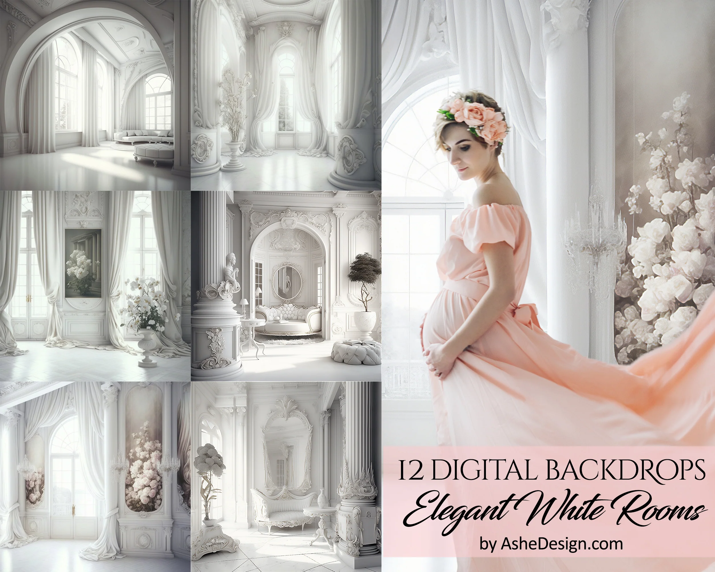 Fine Art Digital Photography Backdrops - Elegant White Rooms - Image 8
