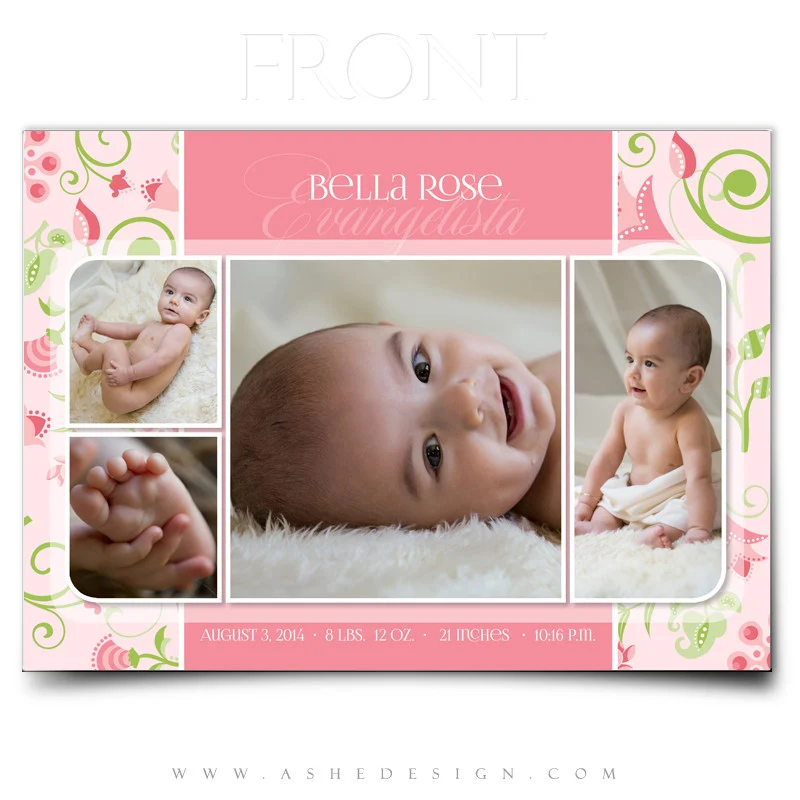 Girl Birth Announcement 5x7 Flat - Bella Rose - Image 2