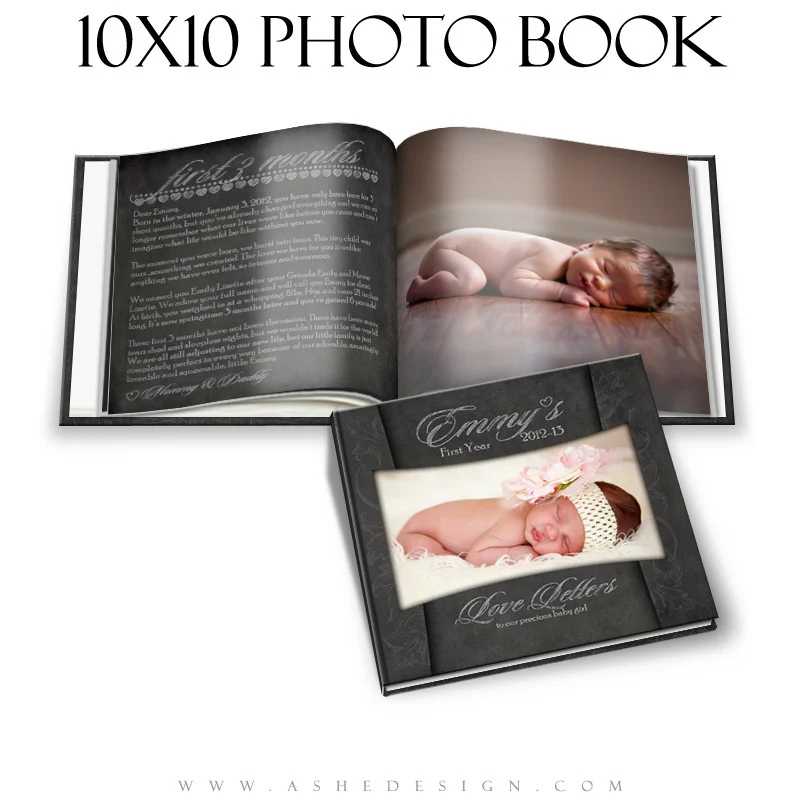Photo Book Template (10x10) - Baby's First Year Journal - Chalkboard